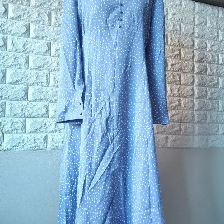 [BUNJANG] Unbranded Dot Pattern Sky Blue Long Dress / 잔잔 도트 롱 원피스 하늘색(새상품)