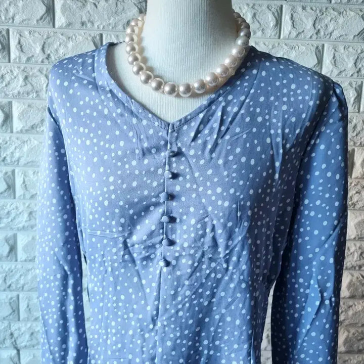 [BUNJANG] Unbranded Dot Pattern Sky Blue Long Dress / 잔잔 도트 롱 원피스 하늘색(새상품)