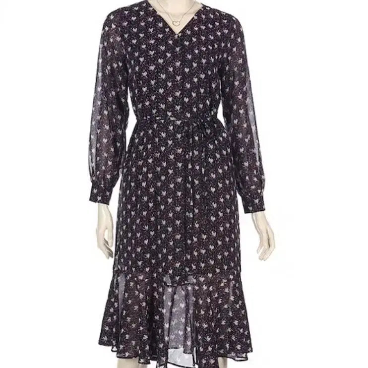 [BUNJANG] Floral Pattern Long Chiffon Dress / 플라워 패턴 롱 쉬폰원피스(새상품)