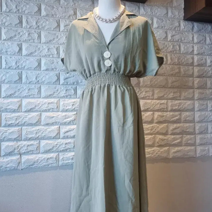 [BUNJANG] KARA Neck Shirring Long Dress / 카라넥 셔링 롱 원피스(새상품)