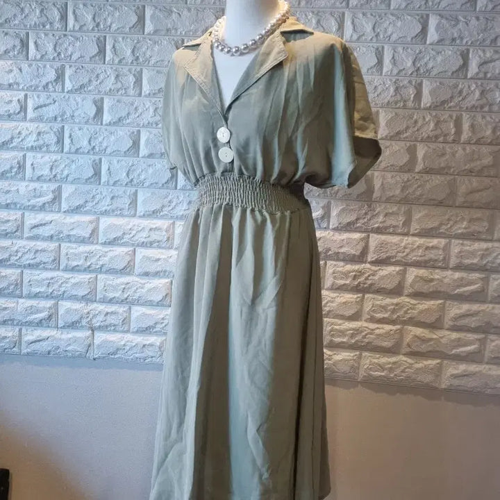 [BUNJANG] KARA Neck Shirring Long Dress / 카라넥 셔링 롱 원피스(새상품)