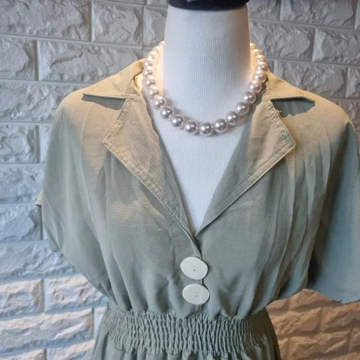 [BUNJANG] KARA Neck Shirring Long Dress / 카라넥 셔링 롱 원피스(새상품)
