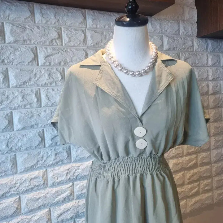 [BUNJANG] KARA Neck Shirring Long Dress / 카라넥 셔링 롱 원피스(새상품)