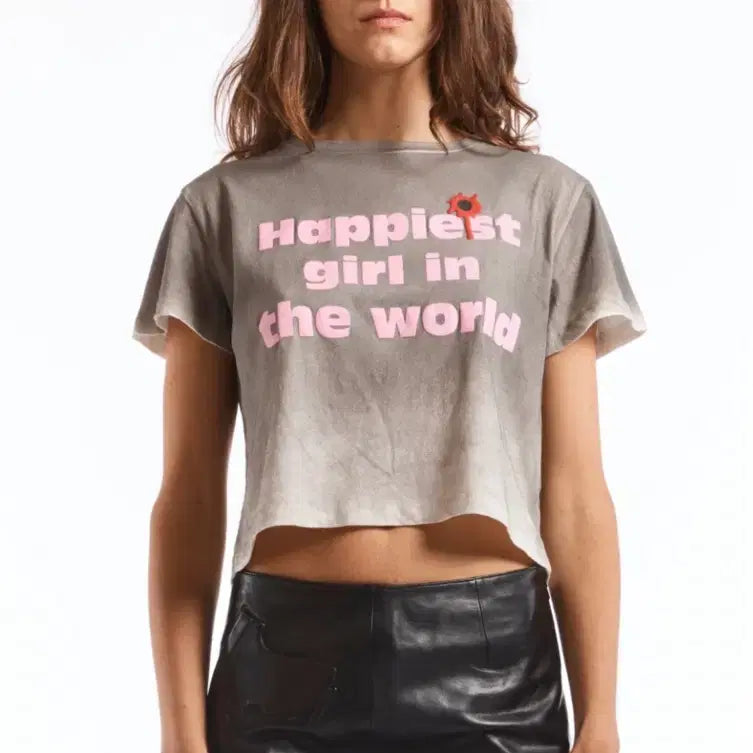 [BUNJANG] Ashley Williams Happy Cropped T-Shirt / Ashley Williams 애슐리윌리엄스 happy 티셔츠