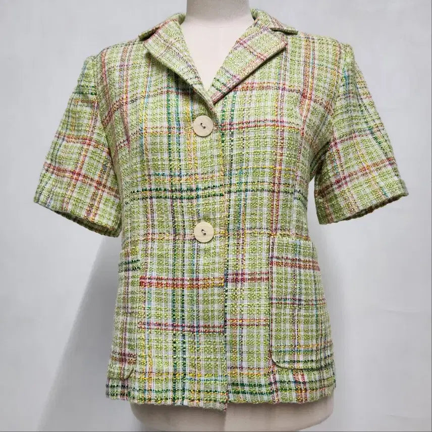 [SOLD OUT] 블링셀렉션 체크 트위드 반팔 그린 자켓 44~55