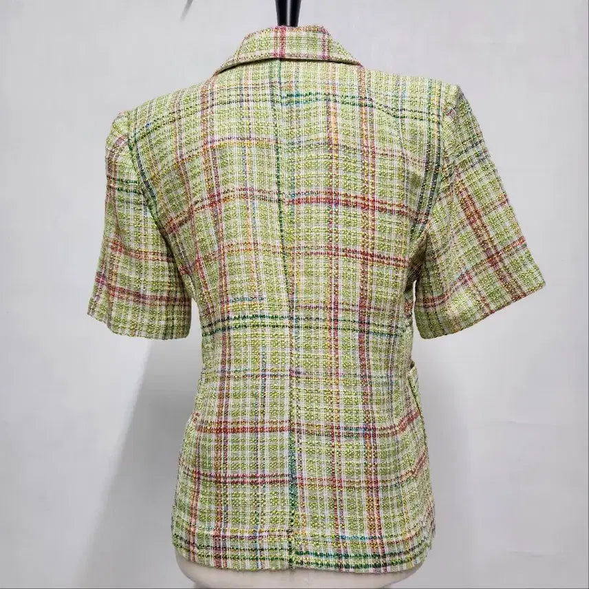 [SOLD OUT] 블링셀렉션 체크 트위드 반팔 그린 자켓 44~55