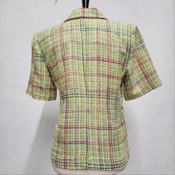 [SOLD OUT] 블링셀렉션 체크 트위드 반팔 그린 자켓 44~55