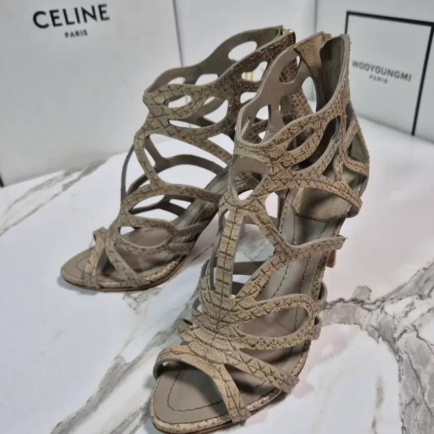 [BUNJANG] Dior Paradise Python Embossed Leather Sandals Heels / (정품) 디올 파라다이스 파이썬 엠보싱 가죽 샌들 힐 구두 36.5