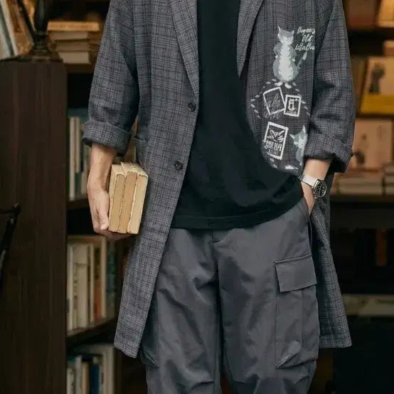 [BUNJANG] WACHIFIELD Dayan Embroidered Check Oversized Long Coat / [희귀/오버핏] WACHIFIELD 다얀 자수 체크 오버사이즈 롱코트