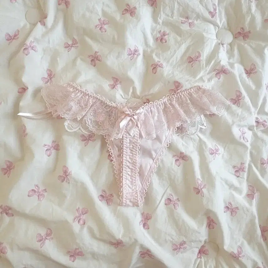 [BUNJANG] Pink Lace Ribbon Bra and Panty Set (Size 70B) / 일본 브라 티팬티 set 핑크 레이스 리본 속옷 70b 언더웨어