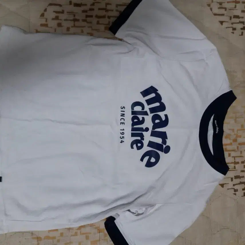 [BUNJANG] Marie Claire Ringer T-Shirt White Navy S / 마리끌레르 링거 티셔츠 화이트 네이비 S