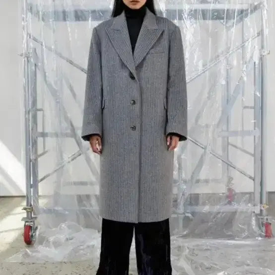 [BUNJANG] S/E/O Gray Stripe Long Coat / 1) S/E/O 그레이 스트라이프 롱 코트