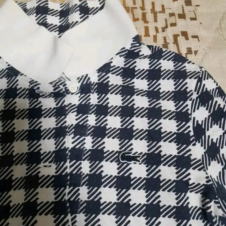 [BUNJANG] Lacoste Gingham Check Short Sleeve Collar T-Shirt Size S / 라코스테 깅엄체크 반팔 칼라 티셔츠 S