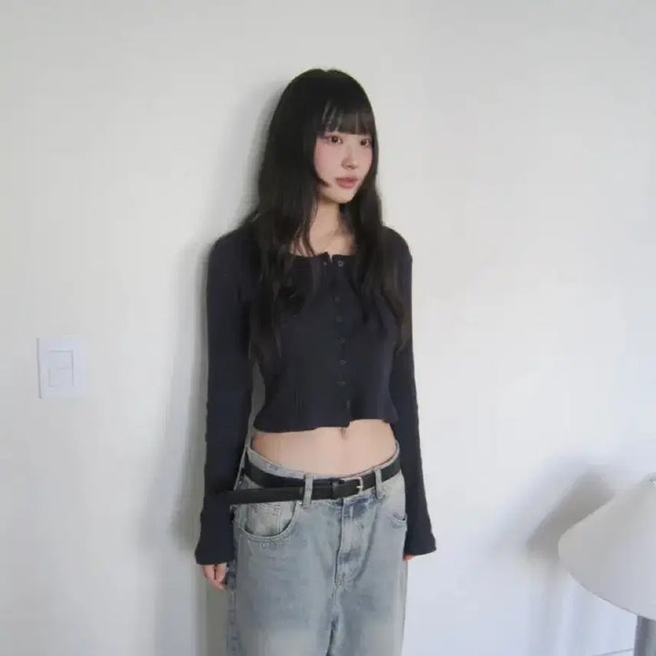 [BUNJANG] EASEAS Pin Crop Cardigan (Navy) / 이즈이즈 pin crop cardigan 네이비