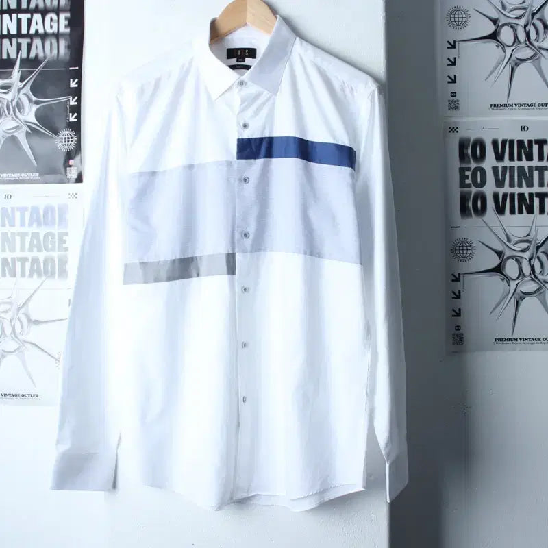 [SOLD OUT] (XL) 닥스 셔츠 남방 화이트 스트라이프 아메카지-17F6A
