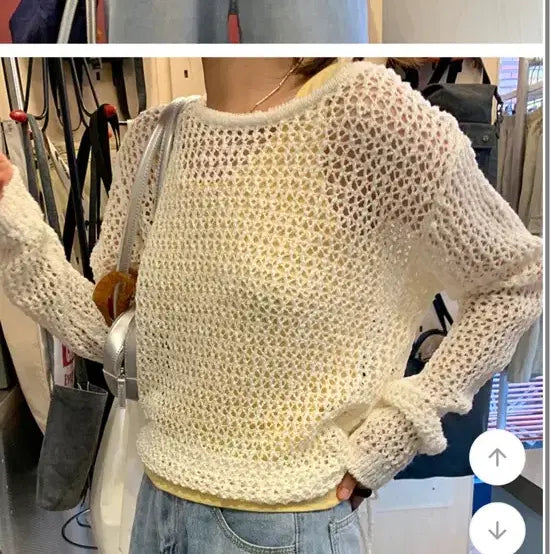 [BUNJANG] From Beginning Kou Net Ruz Knit Sweater / 프롬비기닝 코우 네트루즈니트(아이보리,민트)