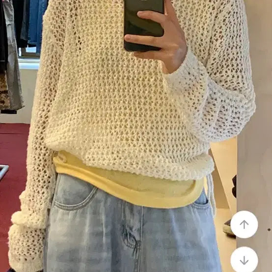 [BUNJANG] From Beginning Kou Net Ruz Knit Sweater / 프롬비기닝 코우 네트루즈니트(아이보리,민트)