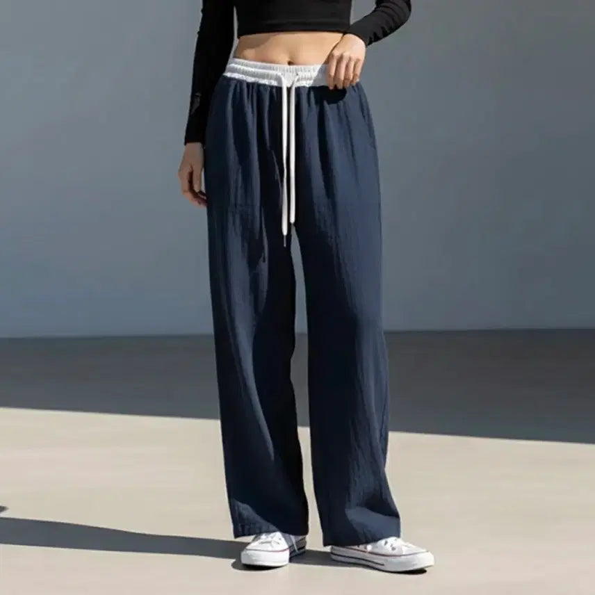 [BUNJANG] Color Block Banding Pants - Blue / (새상품) 배색밴딩팬츠 블루