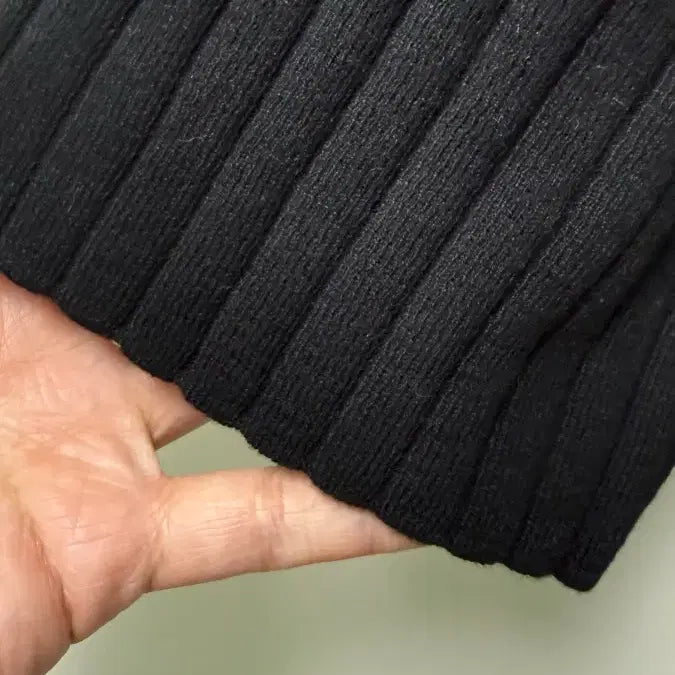 [BUNJANG] Black Ribbed Knit Short-Sleeve Long Dress / 블랙 립 반팔 니트 롱원피스