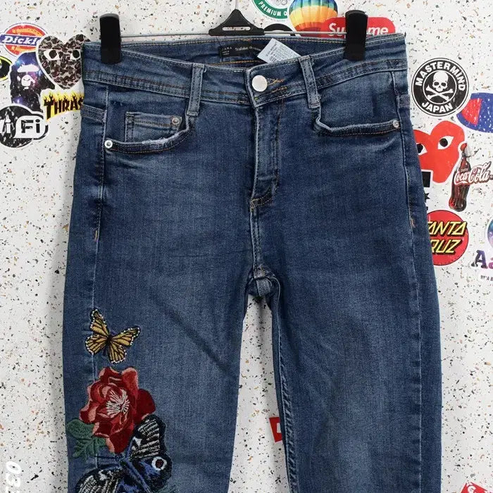 [BUNJANG] ZARA Slim Floral Embroidered Denim Pants / 여성24 / 자라 슬림 꽃자수 데님팬츠BL 5-2