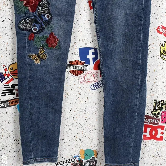 [BUNJANG] ZARA Slim Floral Embroidered Denim Pants / 여성24 / 자라 슬림 꽃자수 데님팬츠BL 5-2