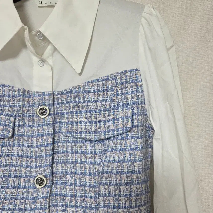 [BUNJANG] it MICHAA Tweed Color Block Blouse / (새제품) 잇미샤(it MICHAA) 트위드 배색 블라우스 44사이즈
