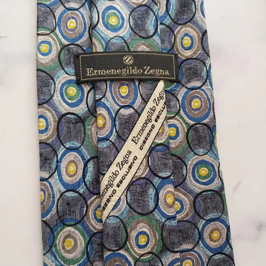 [BUNJANG] Ermenegildo Zegna Grey &amp; Blue Pattern Silk Tie / 에르메네질도 제냐 그레이 패턴 넥타이 9.7cm S~A+등급 K2433