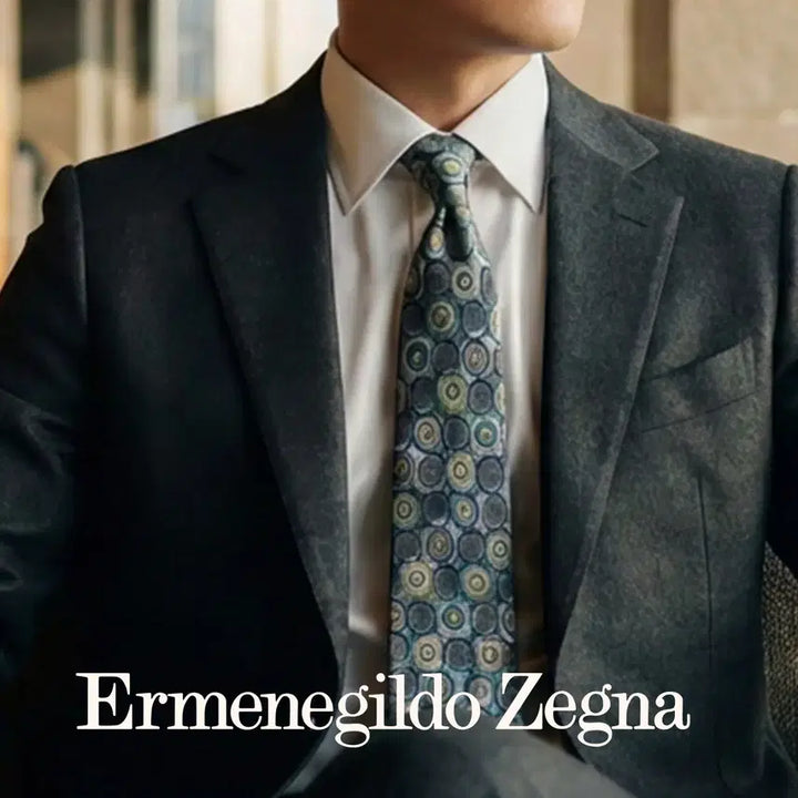 [BUNJANG] Ermenegildo Zegna Grey &amp; Blue Pattern Silk Tie / 에르메네질도 제냐 그레이 패턴 넥타이 9.7cm S~A+등급 K2433