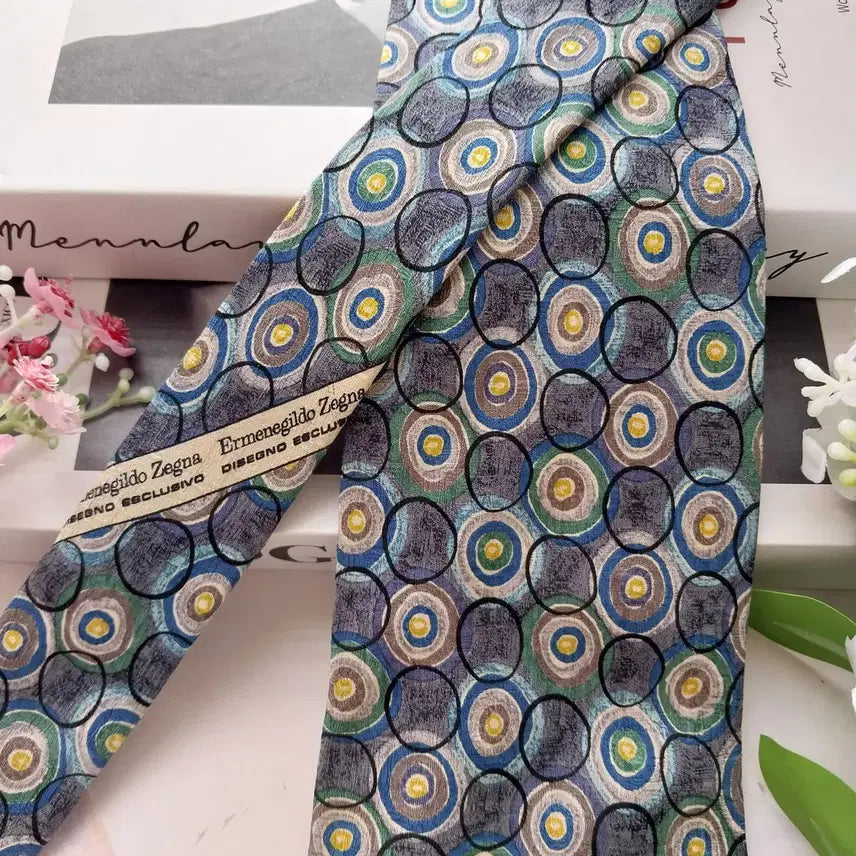 [BUNJANG] Ermenegildo Zegna Grey &amp; Blue Pattern Silk Tie / 에르메네질도 제냐 그레이 패턴 넥타이 9.7cm S~A+등급 K2433