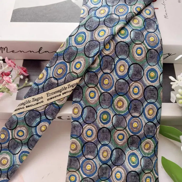 [BUNJANG] Ermenegildo Zegna Grey &amp; Blue Pattern Silk Tie / 에르메네질도 제냐 그레이 패턴 넥타이 9.7cm S~A+등급 K2433