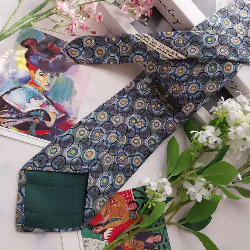 [BUNJANG] Ermenegildo Zegna Grey &amp; Blue Pattern Silk Tie / 에르메네질도 제냐 그레이 패턴 넥타이 9.7cm S~A+등급 K2433