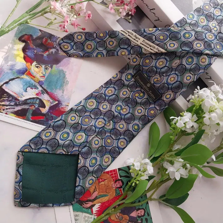 [BUNJANG] Ermenegildo Zegna Grey &amp; Blue Pattern Silk Tie / 에르메네질도 제냐 그레이 패턴 넥타이 9.7cm S~A+등급 K2433