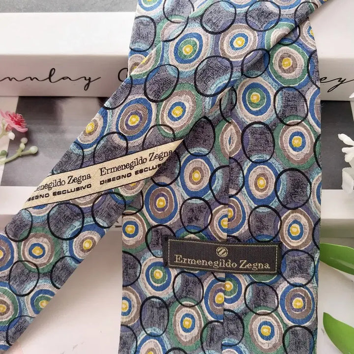 [BUNJANG] Ermenegildo Zegna Grey &amp; Blue Pattern Silk Tie / 에르메네질도 제냐 그레이 패턴 넥타이 9.7cm S~A+등급 K2433