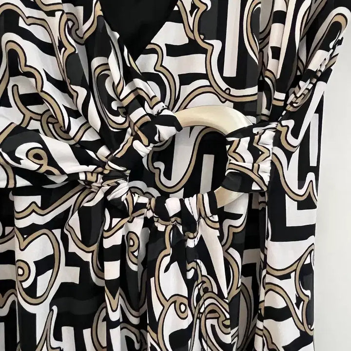 [BUNJANG] Laundry Shelli Segal Pattern Wrap Dress / laundry 블랙 패턴 랩 원피스