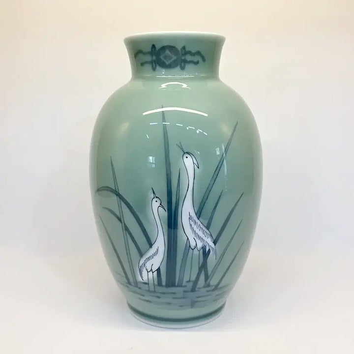 [BUNJANG] Celadon Porcelain Crane Painting Vase / 청자 학그림 화병 항아리 인테리어 장식용 소품