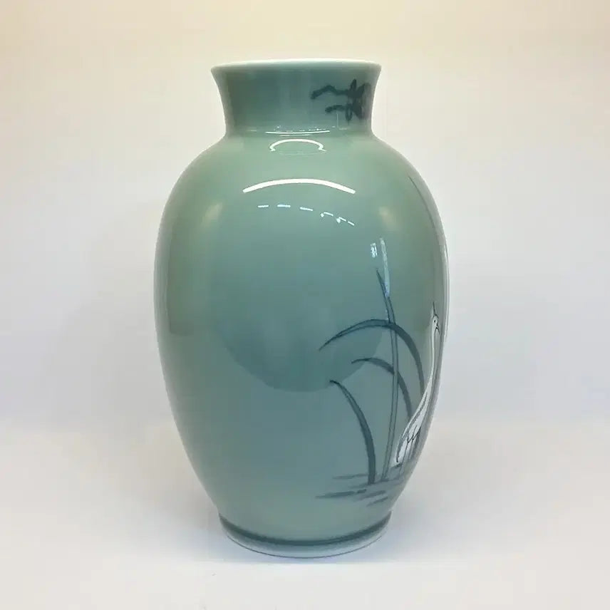 [BUNJANG] Celadon Porcelain Crane Painting Vase / 청자 학그림 화병 항아리 인테리어 장식용 소품