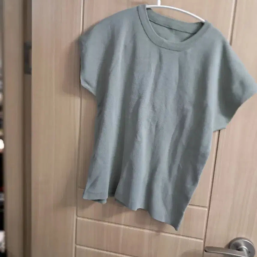 [BUNJANG] Mint Short Sleeve Knit T-Shirt / 민트색 반팔 니트 티셔츠