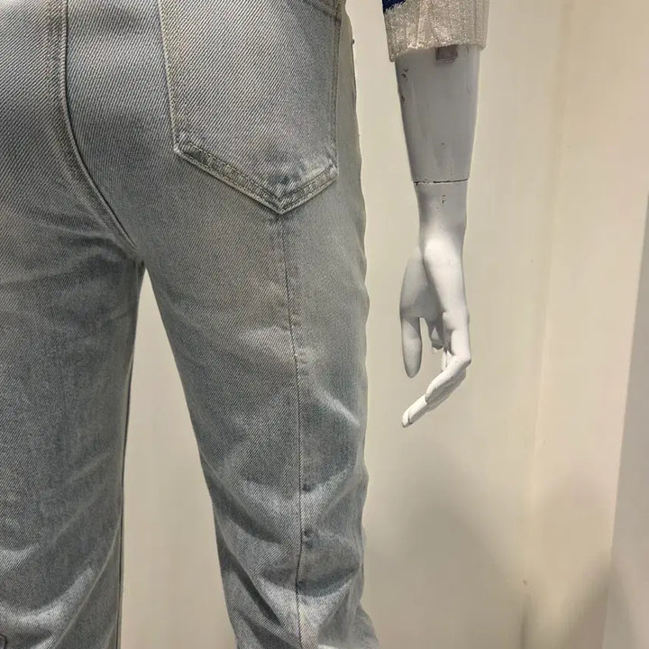 [BUNJANG] Unbalanced Off-Shoulder Knit &amp; White Combo Denim Set / 세트가격 언발 오프숄더 니트&amp;밑단 화이트 콤비 데님 셋업 핏대박(새상품)