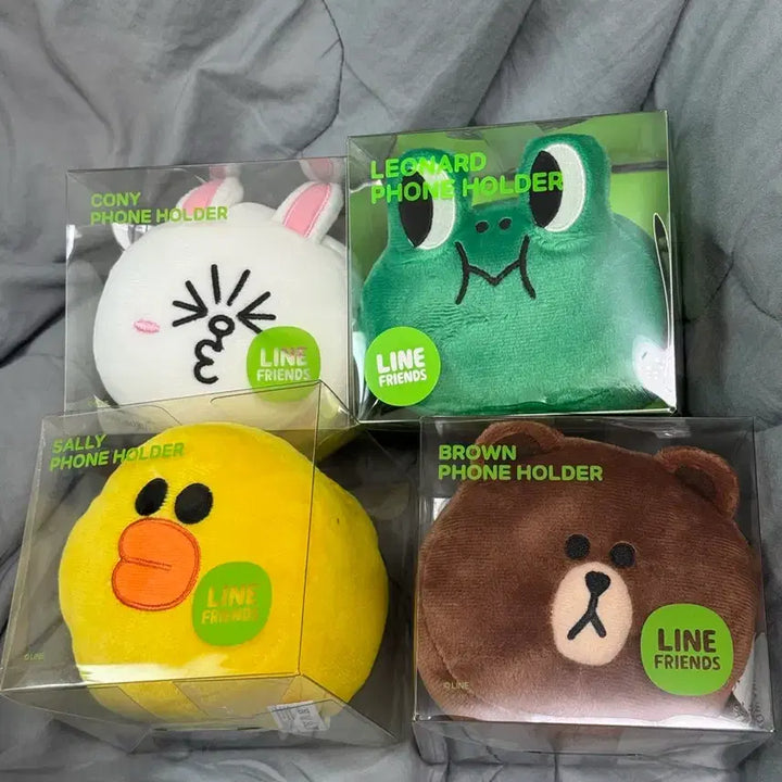 [BUNJANG] Line Friends Phone Holder Plush Set (Cony, Leonard, Sally, Brown) - Sealed / (미개봉) 라인프렌즈 폰 홀더 인형 세트 (코니,레너드,샐리,브라운)