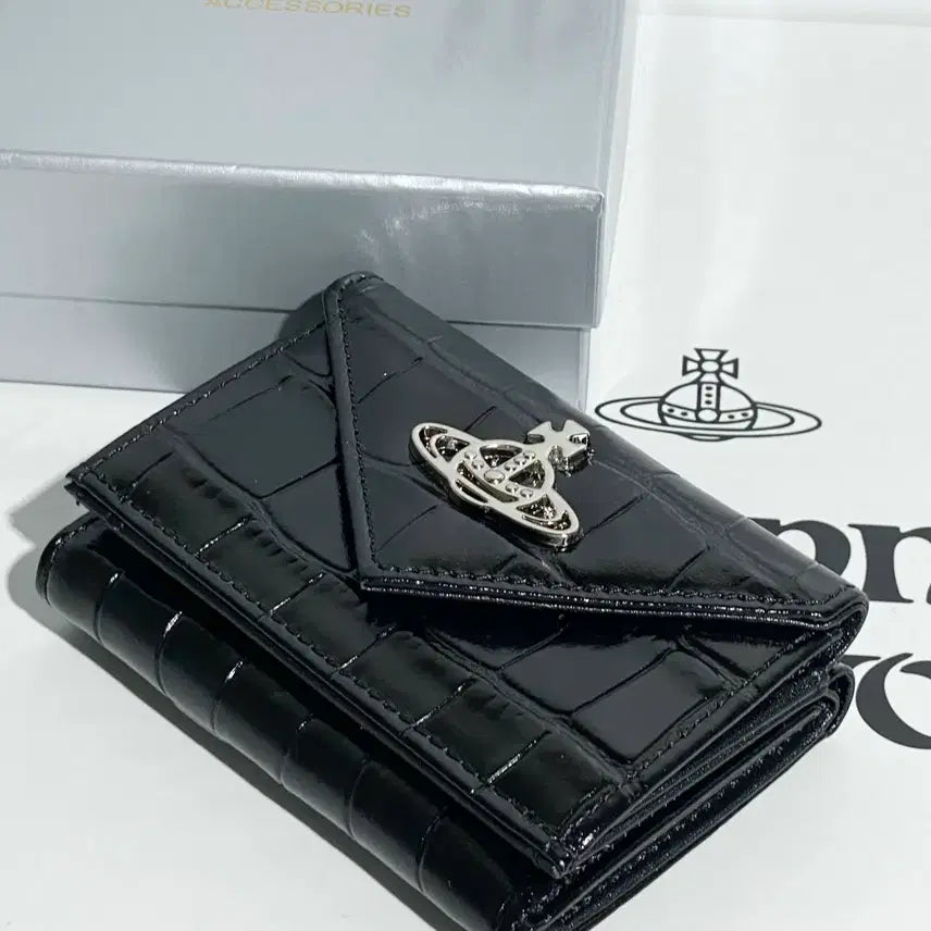 [BUNJANG] Vivienne Westwood Crocodile Leather Wallet / 비비안웨스트우드 지갑 블랙  악어가죽  은장