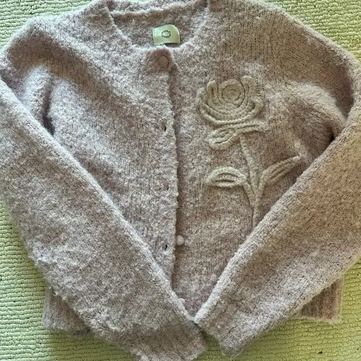 [BUNJANG] SINEINN Rose Flower Cardigan Lilac Pink / 시눈 로즈 플라워 가디건 라일락 핑크 택포