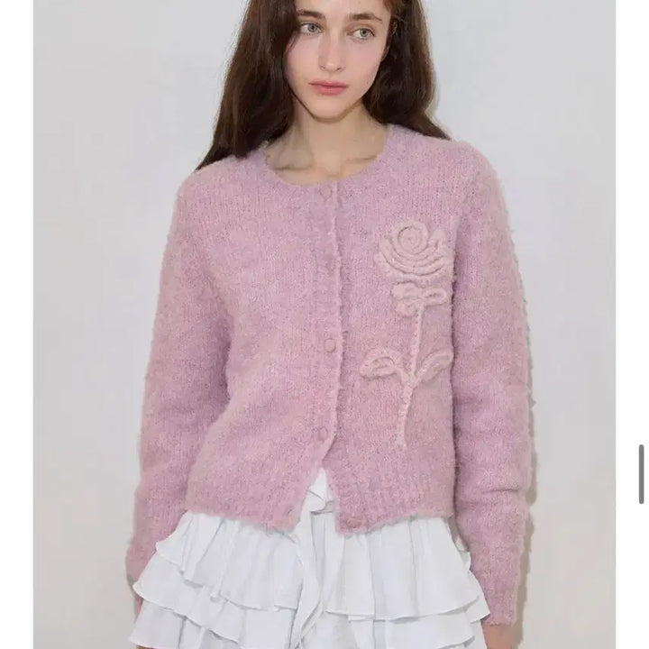 [BUNJANG] SINEINN Rose Flower Cardigan Lilac Pink / 시눈 로즈 플라워 가디건 라일락 핑크 택포
