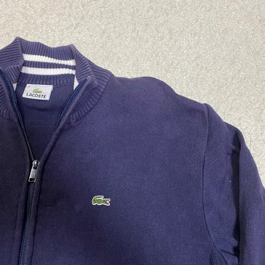 [BUNJANG] Lacoste Navy Knit Zip-Up Cardigan 100 / 라코스테 네이비 니트 집업 가디건 100