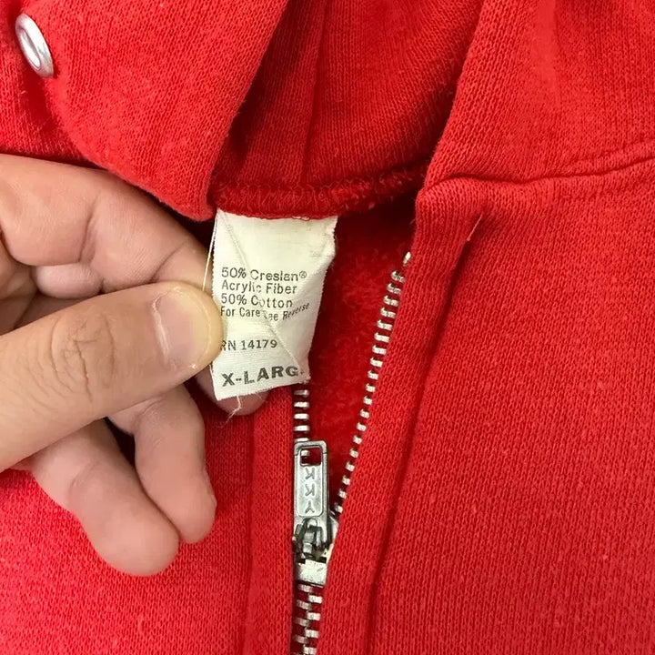[BUNJANG] Vintage 70s Blank Red Zip-Up Hoodie XL / [XL] 빈티지 70s 블랭크 무지 후드집업 레드