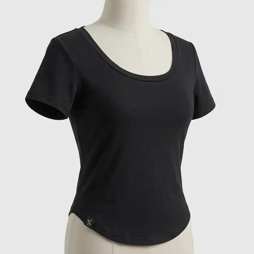[BUNJANG] Black U-Neck Short Sleeve T-Shirt / 블랙 U넥 반팔 티셔츠