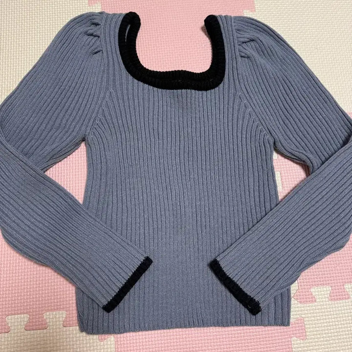 [BUNJANG] Square Neck Knit Top / 배색 스퀘어넥 니트 (착샷O)