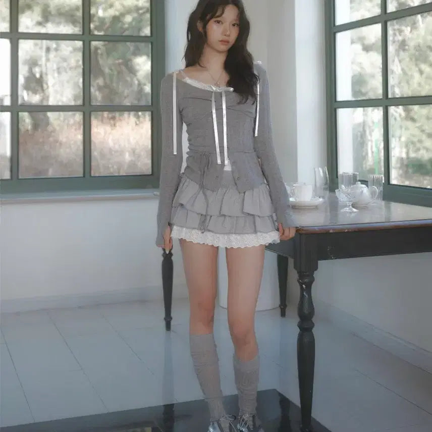 [BUNJANG] Newerlin Bubble Cancan Lace Mini Skirt / 뉴얼린 Bubble cancan레이스 미니스커트 캉캉 프릴치마 그레이 S