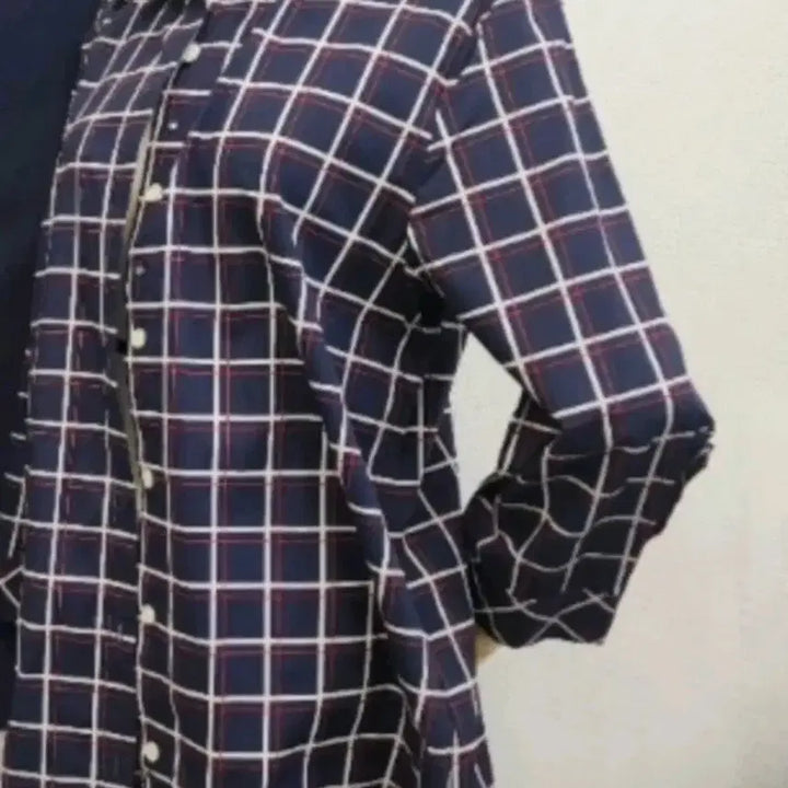 [BUNJANG] Greenjoy Navy Check 7-Sleeve Shirt Size 95 / 그린조이 네이비 체크 셔츠  95사이즈