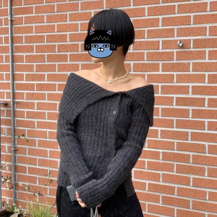 [BUNJANG] 리커버 모먼트_도매틱(카라넥 골지 오프니트)차콜,아이보리 / 리커버 모먼트_도매틱(카라넥 골지 오프니트)차콜,아이보리