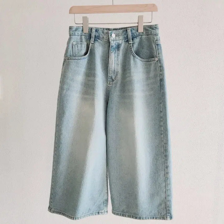 [BUNJANG] Light Wash 8-Length Wide Denim Cropped Pants / 8부 연청 와이드 데님 / 버뮤다 청반바지 봄 여름 크롭 팬츠 와이드
